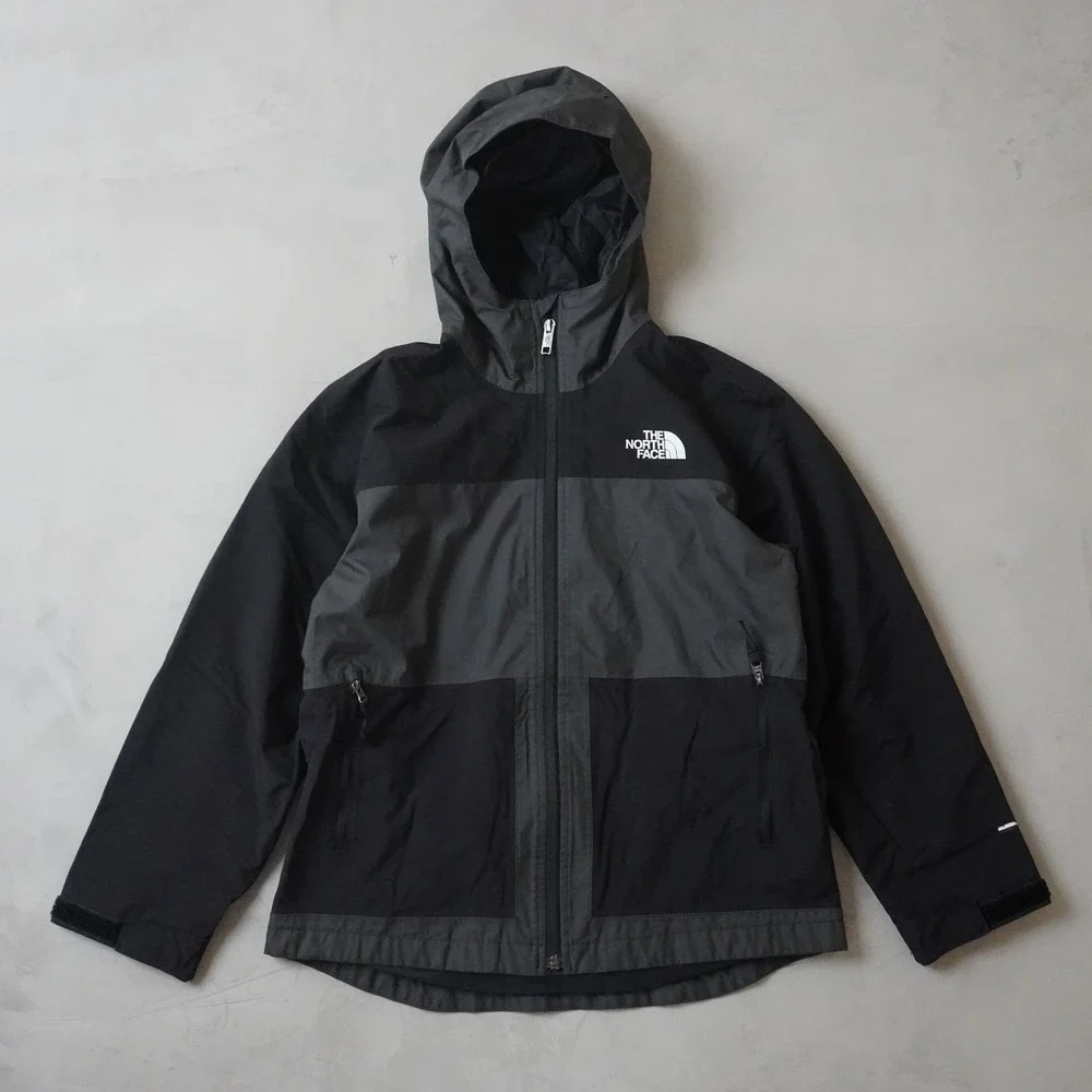 The North Face Boys Large 12 Hooded Windbreaker Jacket Black Grey Full Zip Mesh